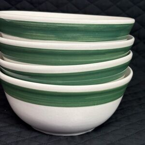 4 Mainstays Sage Band Soup Cereal Bowls 6.25 in diameter White Green Band